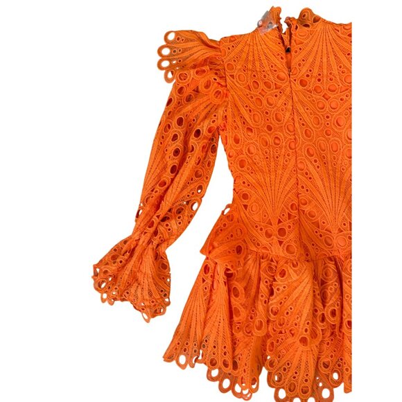 THE SANG Orange Ruffle Long Sleeve Mini Dress Size Medium NEW NWOT - Picture 10 of 14